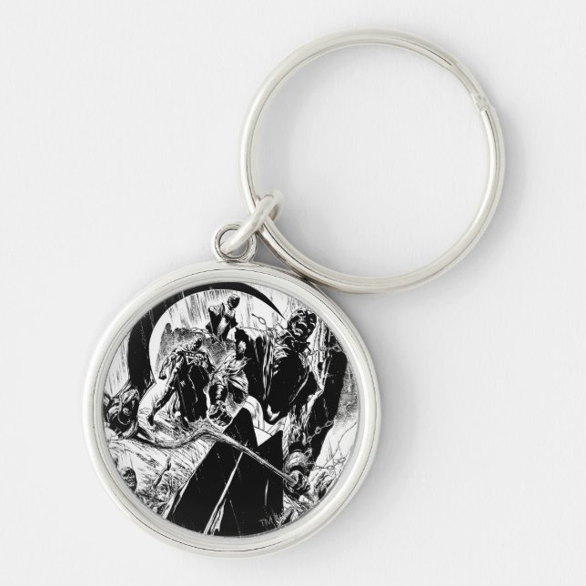 Svartfärgad skärm - svart och vitt rund silverfärgad nyckelring (Framsidan)