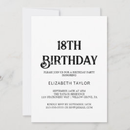 Svartfärgad svart kalligrafi 18:e födelsedagen inbjudningar