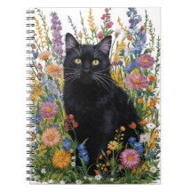 Svartfärgad svart katt och Blommigt-broderikonst