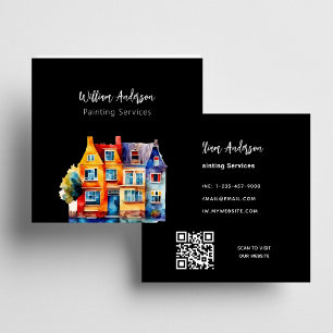 Svartfärgade hus QR-kod Fyrkantigt Visitkort