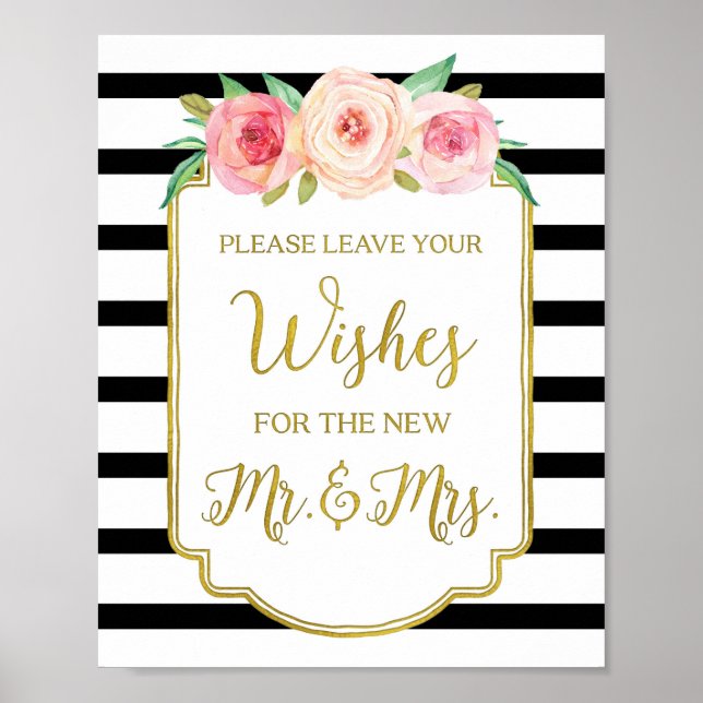 Svartfärgsfärgstecken för Rosa, Blommigt för Guld  Poster (Framsidan)