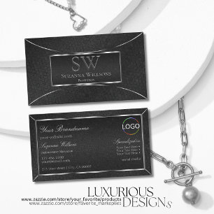 Svartfenad Silver Decor med Monogram och Logotyp Visitkort
