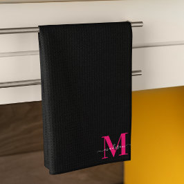 Svartfet och fet Shock rosa Monogram-familj, först Kökshandduk