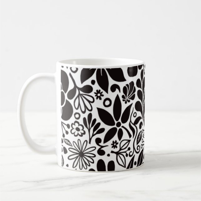 Svartfet Vild Flowers & Löv på Aqua Kaffemugg (Vänster)