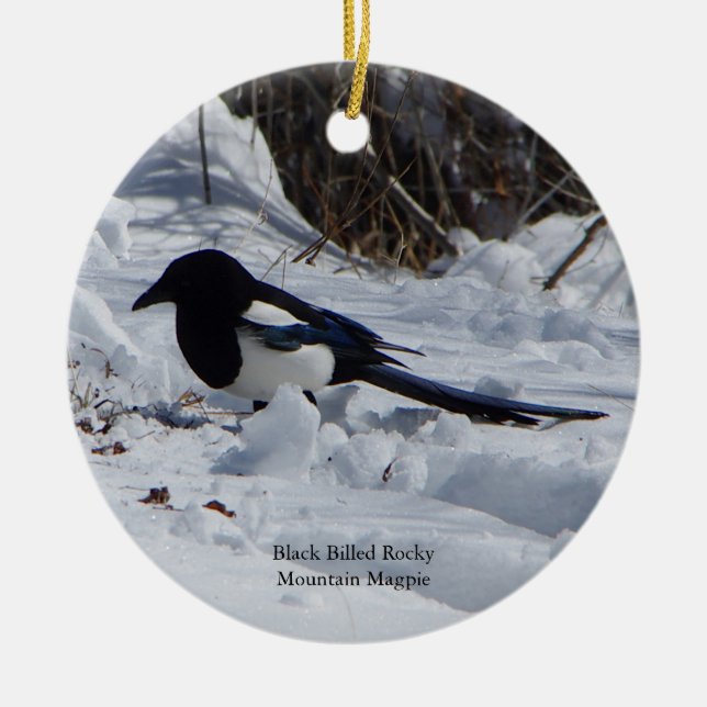 Svartfjällad Rocky Mountain Magpie-ornament Julgransprydnad Keramik (Framsidan)