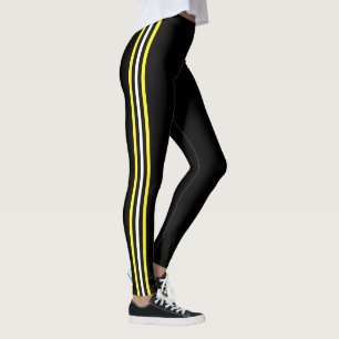 Svartfläckar på gult, vit sida Rand, din Färg Leggings