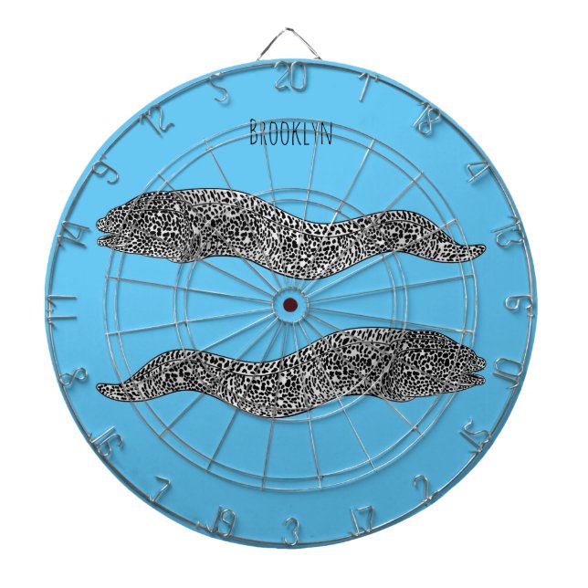 Svartfläckig muränål tecknad illustration darttavla (Framsidan)