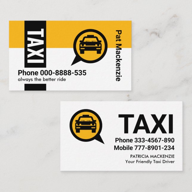Svartflik vid Gult Taxi Lagrar Visitkort (Fram/baksida)