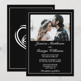 Svartfoto Bröllop, modernt, minimalistiskt Inbjudningar