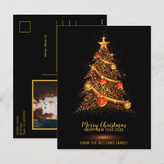 Svartfoto för familjen god jul Träd Glitter Helg Vykort