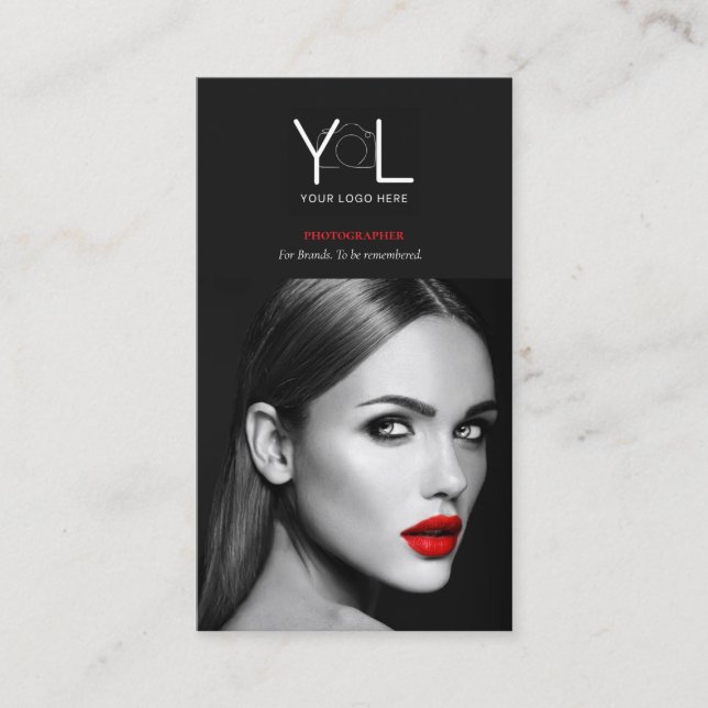 Svartfoto med fetstil QR-kod Social Media Photo Visitkort (Framsida)