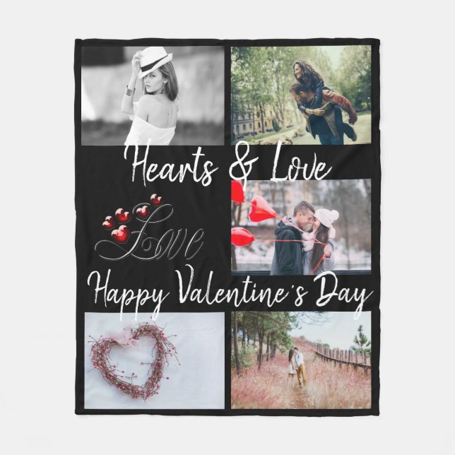 Svartfoto på Hearts & Kärlek Valentines Day Fleecefilt (Framsidan)