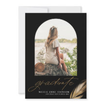 Svartfoto Studenten i Boho Guld Glitter Feather Fe
