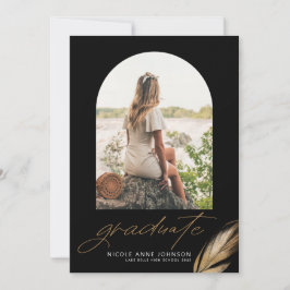 Svartfoto Studenten i Boho Guld Glitter Feather Fe Meddelande