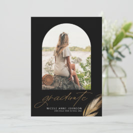 Svartfoto Studenten i Boho Guld Glitter Feather Fe Meddelande