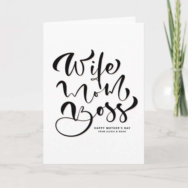 Svartfrun Mamma Chef Calligraphy Mors dag Kort (Framsida)