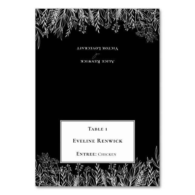 Svartgrön meny, valbart monteringskort bordsnummer (Framsidan)