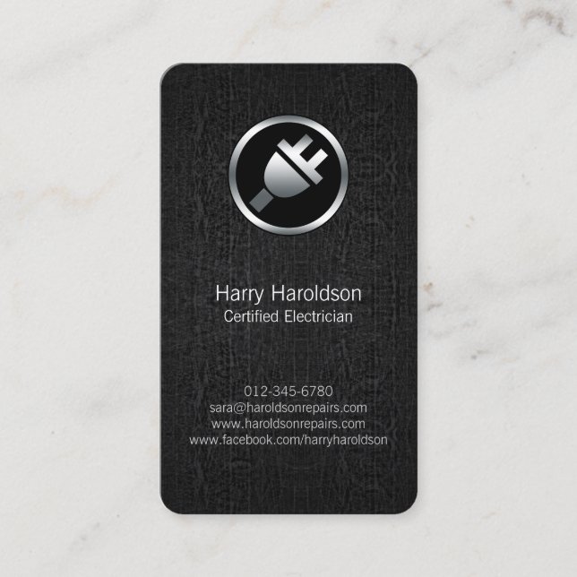 SvartGrunge Electrician BusinessCard med elektrisk Visitkort (Framsida)