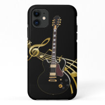Svartguitar på Golden Music Score iphone case