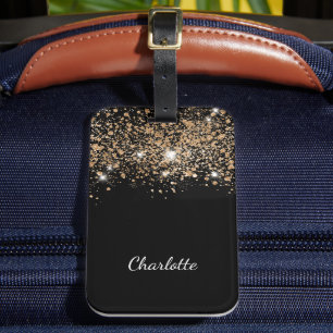 Svartgul guillalgul guld glitter namn bagagebricka