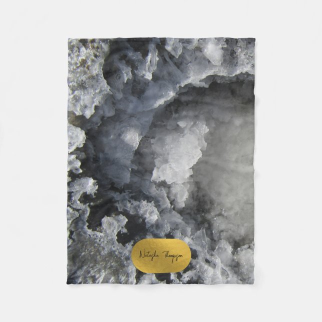 Svartguldfärgade havskrystaler Namnteckning skript Fleecefilt (Framsidan)