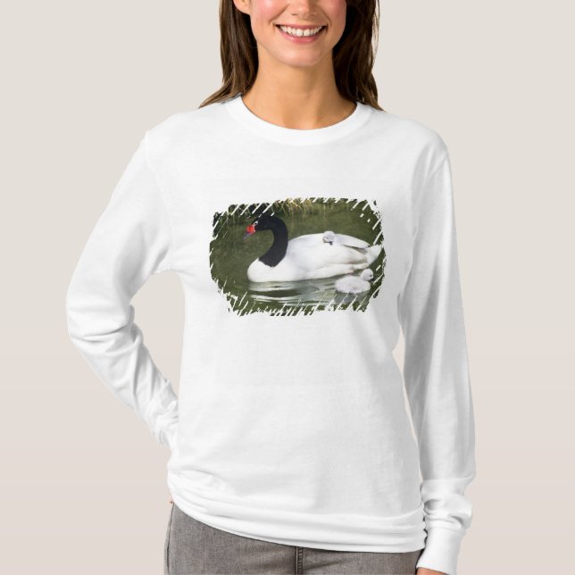 Svarthaltig vuxen i svan och nät i vatten. t-shirt (Framsida)