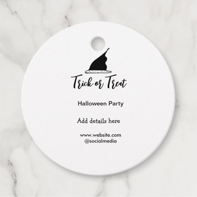 Svarthattsdetaljer i bus eller godis Halloween fes Gåvor Etiketter (Framsida)