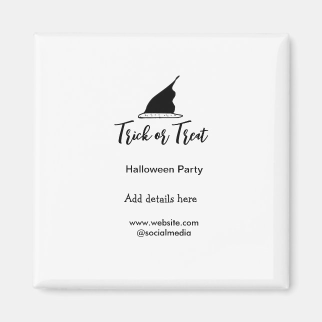 Svarthattsdetaljer i bus eller godis Halloween fes Magnet (Framsidan)