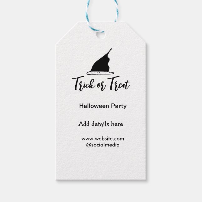 Svarthattsdetaljer i bus eller godis Halloween fes Presentetikett (Framsidan)