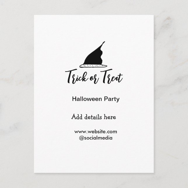 Svarthattsdetaljer i bus eller godis Halloween fes Vykort (Framsida)