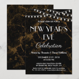 Svarthavsmarmor vid nyårsafton Ljus vid Guld Inbjudningar