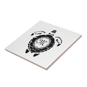 Svarthavssköldpadda Silhouette Monogram Kakelplatta
