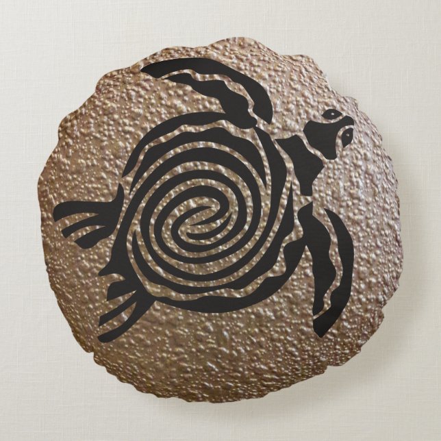 Svarthavssköldpadda, Tribal Spiral Sea Turtle Rund Kudde (Baksidan)