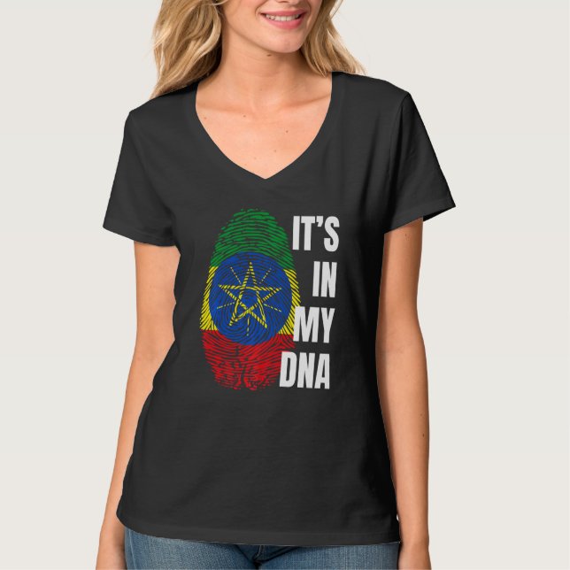 Svarthistorik för etiopisk Flagga Dna Fingerprint  T Shirt (Framsida)