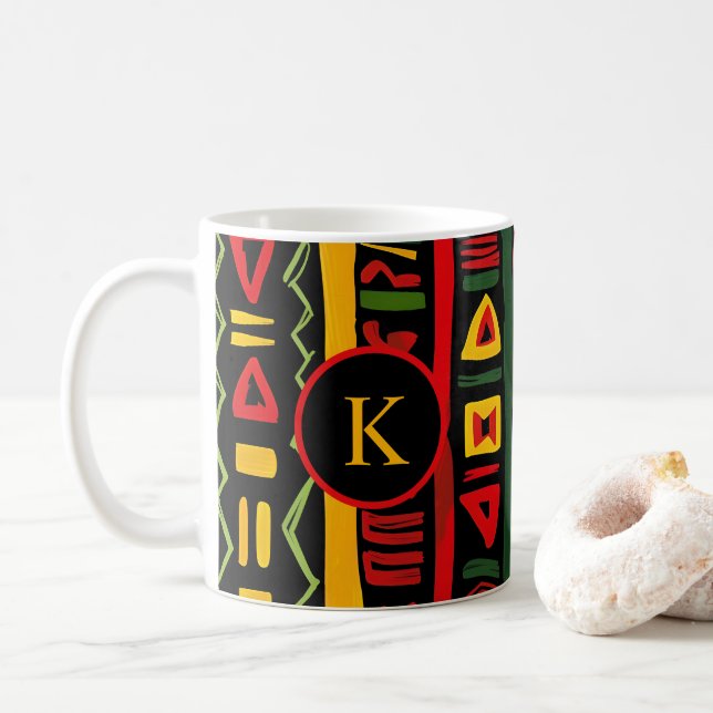 Svarthistorik för Monogram Red Grönt Gult  - svart Kaffemugg (Med munk)