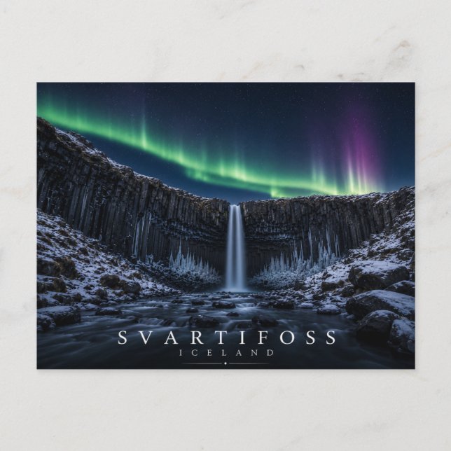 Svartifoss Svarta Fall Island Norrsken Vykort (Framsida)