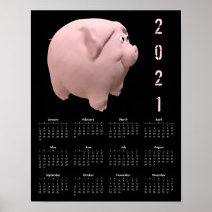 Svartkalender för 3D-funktion Gris 1 Poster 2021