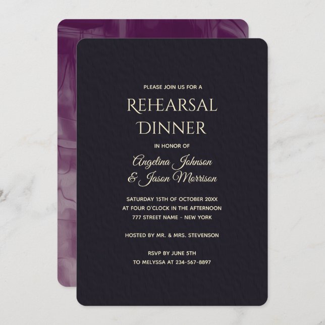 Svartkalligrafi - repetitionsmiddag inbjudningar (Fram/baksida)