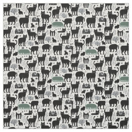 Svartkatt botaniskt vit mönster modern boho tyg
