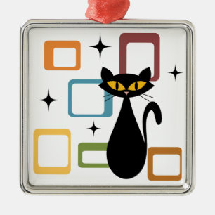 Svartkatt i mitten julgransprydnad metall