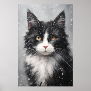 Svartkatt i snö poster