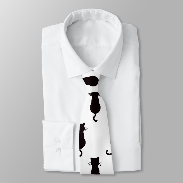Svartkatt isolerad på vit polka Dot Mönster Slips (Bunden)