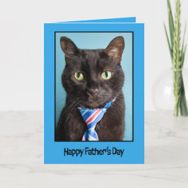Svartkatt lycklig Fars dag i Necktie Helgkort