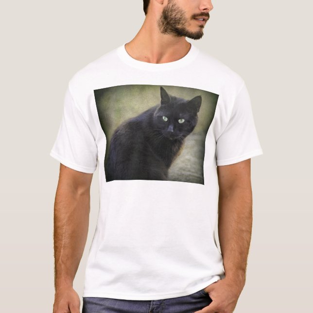 Svartkatt med grönt ögon t shirt (Framsida)