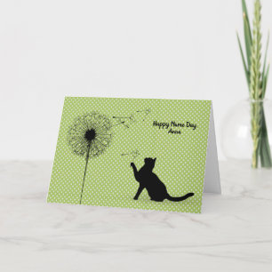 Svartkatt och dandelion Namn Day Kort