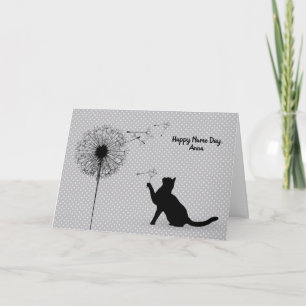 Svartkatt och dandelion Namn Day Kort