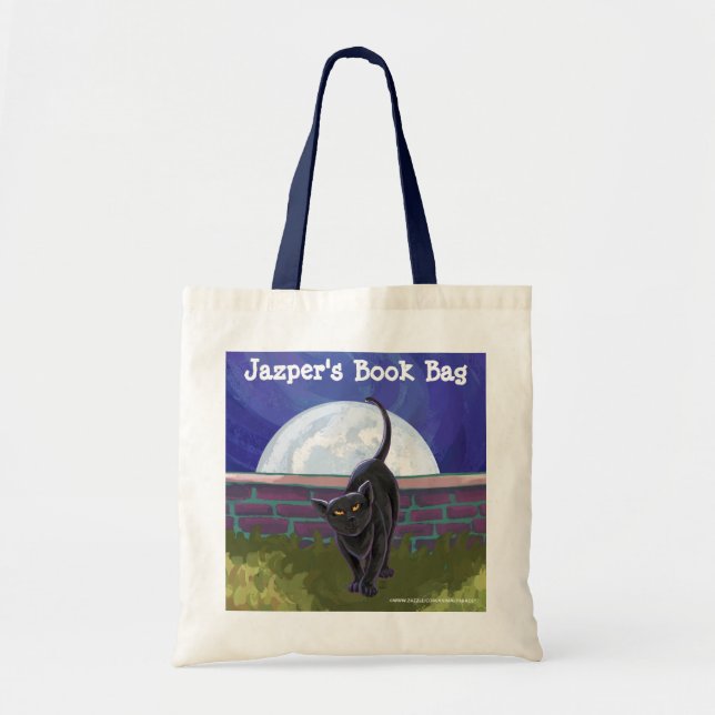 Svartkatt och Full Moon Personlig Bok Bag Tygkasse (Framsidan)