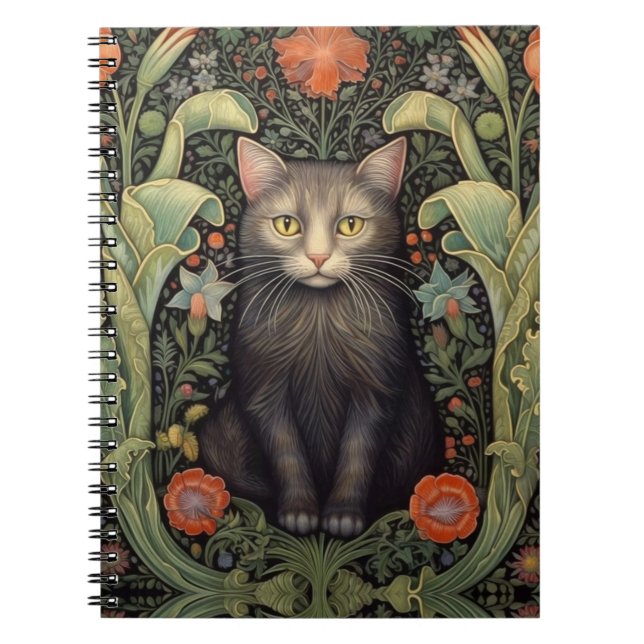 Svartkatt och rödblommor från art nouveau anteckningsbok (Framsidan)