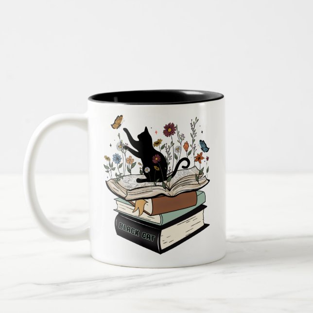 Svartkatt på Bok-flotta Två-Tonad Mugg (Vänster)