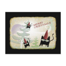 Svartkatt snö träd vind kall-vykort för 